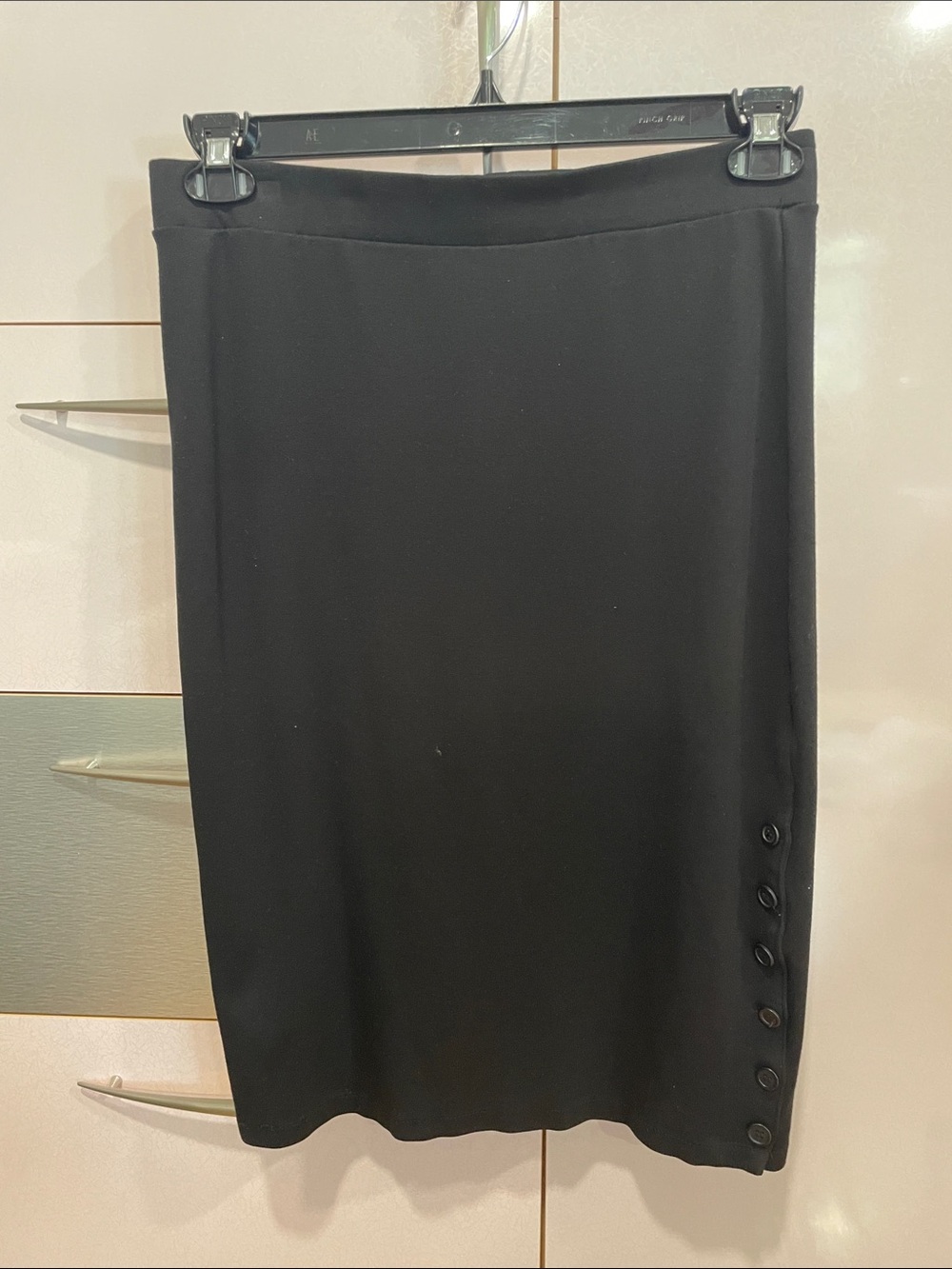 Classic Black Button-Accent Pencil Skirt with side buttons